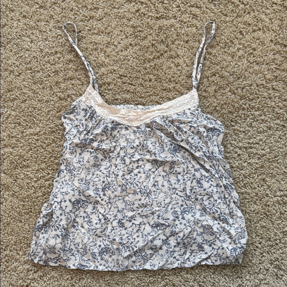 White and Blue Ruched Sleeveless Camisole Top